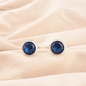 Gemelli formali business pietra topazio blu Londra argento sterling 925 gioielli - Foto 1 di 9