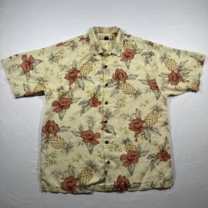 Tommy Bahama Mens Hawaiian Silk Shirt Medium Collared Yellow Tropical Flowers - Picture 1 of 18