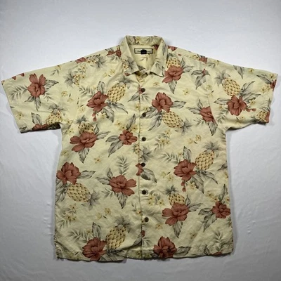 Tommy Bahama Mens Hawaiian Silk Shirt Medium Collared Yellow Tropical Flowers - Image 1 of 4