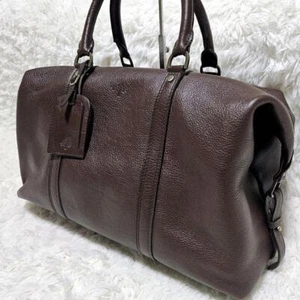 MULBERRY All Leather Boston Large Travel Bag Dark Brown Rare - Picture 1 of 16