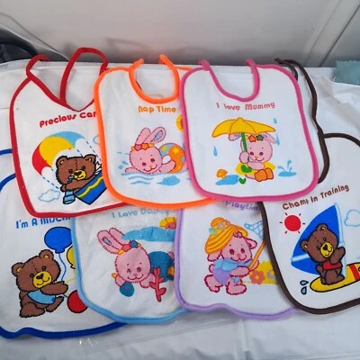 Vintage KMart Little Ones Baby Bib set 7 k-mart terry cotton 90s bear bunny - Image 1 of 4