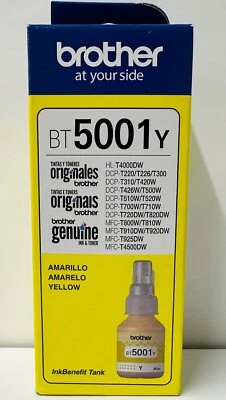 Nueva caja de tanque de tinta amarilla Brother BT5001 genuina exp. 2027 Foto 1 de 2