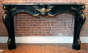 Belgium Black Marble Mantel with Bronze Detail from France - Picture 1 of 6