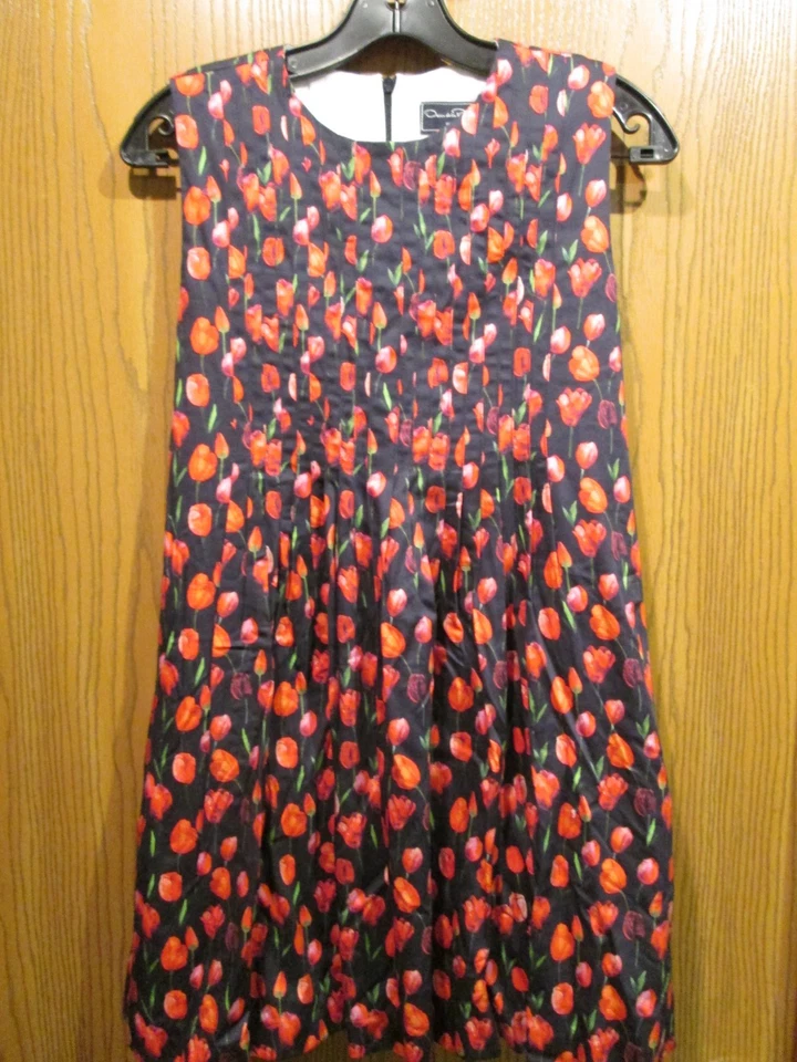 Oscar de la Renta Girl's Blue & Red Floral Cotton Sleeveless Dress 14Y - Image 1 of 4