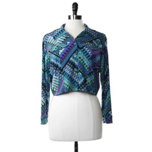 CSC Studio NEW Womens XL Blue Multicolor Geometric Crop Button-Down Collar $30 - Picture 1 of 4