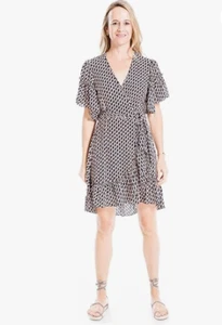 Max Studio Women's Crepe Ruffle Sleeve Wrap Summer Dress Pink Tulip Pattern XS - Picture 1 of 3