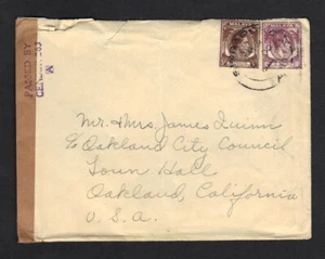 Malaya Straits Settlements #241 #244 Zensor Cover to James Quinn Oakland Council - Bild 1 von 2