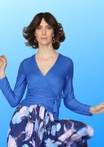 Vintage 70er Jahre Jersey Wickeltop Langarm Tänzerinnen Größe Small-Medium - Bild 1 von 6