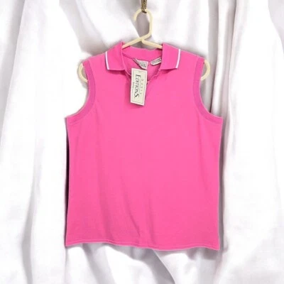 VTG Basic Editions Sleeveless Polo Shirt Top Pink White Trim Golf Woman Medium - Image 1 of 4