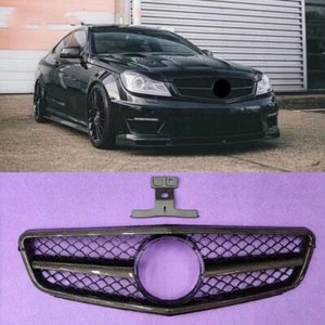 Real Carbon Fiber Black Grill For Mercedes C-Class Benz W204 C300 C350 2008-2014 - Foto 1 di 2