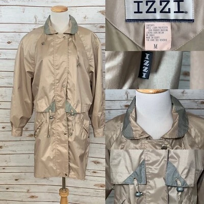 Vintage 80’s IZZI Womens Champagne Gold Coat Jacket Medium EGYPT Gingham Collar - Image 1 of 4