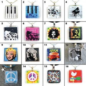 Various Glass Tile Pendant Necklace Jewelry Wearable Art Design #1-16 - Picture 1 of 2