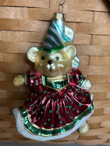 Fitz and Floyd Christmas Court Mädchen Teddybär Glas Ornament EUC keine Box - Bild 1 von 3