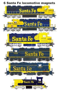 Juego de 6 imanes de locomotoras azules y doradas Santa Fe de Andy Fletcher - Imagen 1 de 1