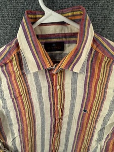 Etro Milano Italy Langarm Hemd Leinen gestreift bunt Knopfleiste Logo XL - Bild 1 von 24