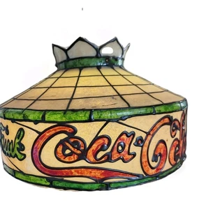 Vintage "Drink Coca Cola" Swag Lamp Tiffany Style Shade With Matching Bulb - Picture 1 of 7
