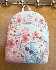 NEW DISNEY LOUNGEFLY MINI BACKPACK LILO & STITCH CHERRY BLOSSOMS W/ SCRUMP BAG - Picture 1 of 11