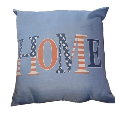 Patriotic HOME Decorative Throw Pillow 16x16 USA Stars Stripes Blue Americana  - Image 1 of 3