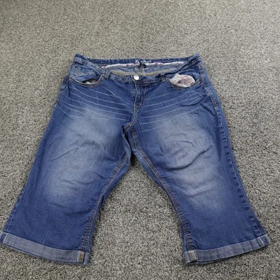 Amethyst Shorts Womens 22 Dark Blue Denim Jean Jorts Mid Rise Whiskered Fade Y2K - Image 1 of 4