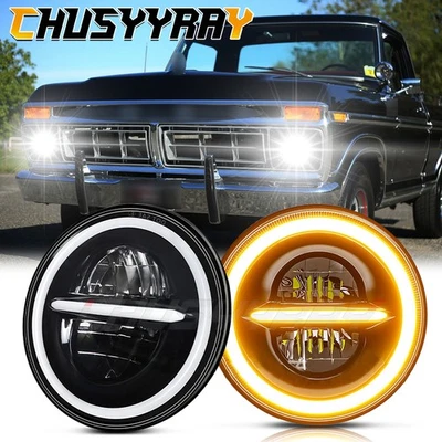 Подходит для Ford F100 F 150 F250 1969-1978 годов выпуска пара круглых светодиодных фар дальнего света 7 дюймов - Изображение 1 из 4