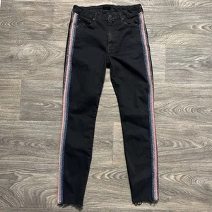 Jeans MADRE taglia 28 vita alta looker sfilacciato alla caviglia trapuntato glitter racer nero - Foto 1 di 13