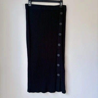 NWT Boden Midi Pencil Skirt Size 12 Black Buttons Ribbed Office Party Classic - Image 1 of 4