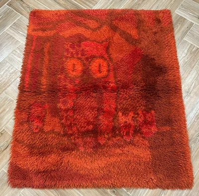 Vintage Scandinvian Mid Century Danish Rya Wall Hanging Shaggy Rug 110 x 93 cm - Image 1 of 4