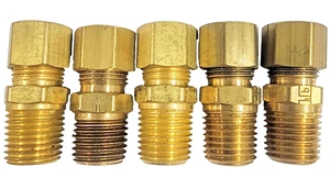BRASS ADAPTERS (LOT OF 5) 5/16" FERRULE COMPRESSION TO 1/4" NPT - Picture 1 of 4
