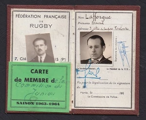 Rugby Mitgliedskarte Junior Commission Mr LAFFORGUE Saison 1963-1964  - Bild 1 von 2