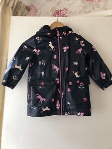 Joules Kids Girl's Rain  Jacket Size 4Year 104 Cm Navy Unicorn Flower USED