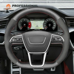 Non-slip Black Suede Leather Car Steering Wheel Cover For Audi A6 (Avant) C8 A6  - Picture 1 of 6