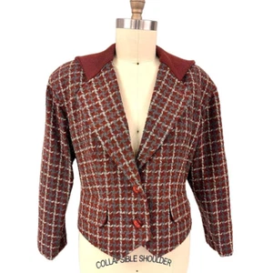 RETRO Bill Blass Sportswear Wool Blend Rust Grey Houndstooth Jacket Women M/L - Picture 1 of 7