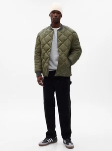 NWT GAP $128 Men's Quilted Bomber Jacket, Army Jacket Green, Sz M - Picture 1 of 9