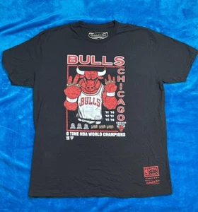 Mitchell & Ness Chicago Bulls 6 Time Champions Hardwood Classics Black Tee Shirt - Picture 1 of 8
