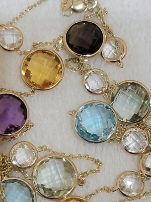 Collar de oro amarillo de 14k 36 pulgadas piedras preciosas genuinas multicolores. Foto 1 de 4