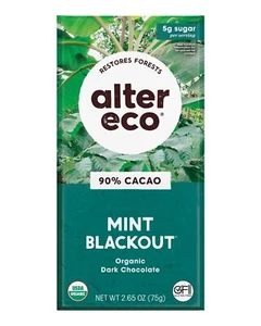 Alter Eco Organic Dark 90% Cocoa Crisp Bar Mint Blackout 2.65 Oz Pack Of 4 - Picture 1 of 2