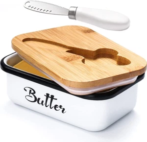 Large Butter Dish with Lid for Countertop Metal Knife Keeper Stainless Steel - Picture 1 of 12