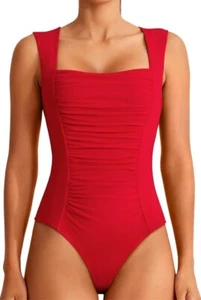 Women's Square Neck Body Suit Sleeveless Sexy Mesh Ruched Bodysuits Tank Medium - Picture 1 of 2