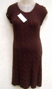 Calvin Klein Women’s Wool Sweater Dress Cable Scoop Cap Sleeveless Brown XS $99 - Picture 1 of 5
