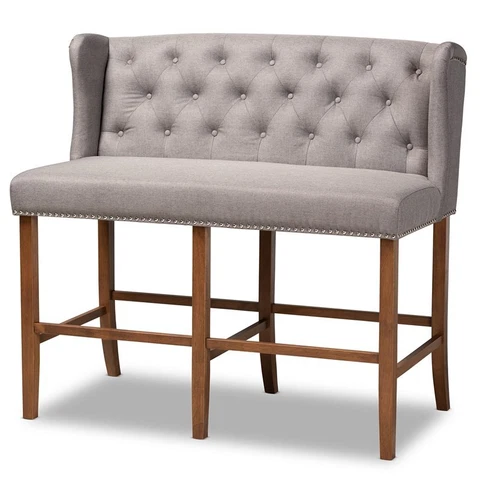 Baxton Studio Alira Grey Upholstered Walnut Finished Bar Stool Bench Cover