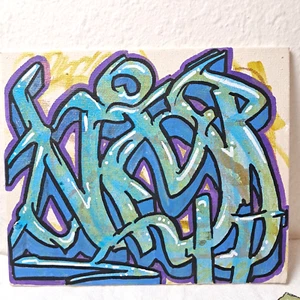 SMALL Original Acrylic Painting 6" X 5" Canvas Panel Nimbus Graffiti Style Art - Picture 1 of 8