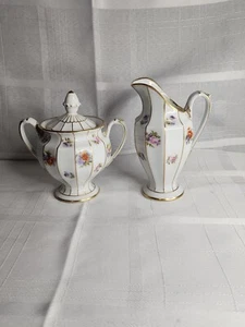 Creamer & Sugar Bowl Fürstenberg Greek Mille Fleurs Flowers B 157 25 Gold Trims - Picture 1 of 8