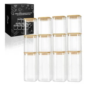 LIBWYS 12er Set Vorratsgläser mit Bambusdeckel Eckig Vorratsdose Glas - in 2 - Bild 1 von 10