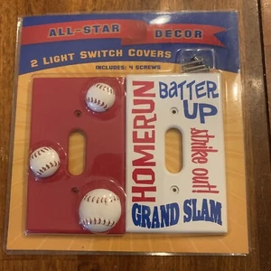 New ALL-STAR Decor Set of 2 Baseball Themed Light Switch Covers. - Picture 1 of 2