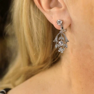 Ohrringe Schöner Epoche Clip Auf Silber Kerzenständer Lorbeer Fassung Cz BE5 - Bild 1 von 9