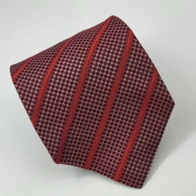 Corbata XMI Platino Seda Rojo Negro Azul Malla Geométrica Rayas Hombres 58 x 3.75 Foto 1 de 4