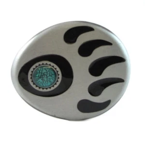 NATIVE AMERICAN THE BEAR TURQUOISE ENAMEL BEAR PAW BELT BUCKLE FIT SNAP BELT - Picture 1 of 1