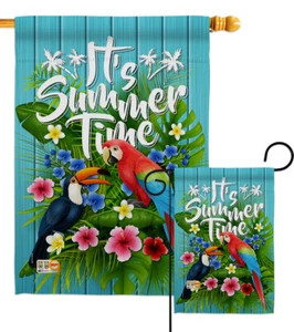 Tropical Summer Birds Toucan Parrot Exotic Flower Garden House Yard Flag - Picture 1 of 13