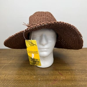 Gold Coast Sunwear Hat Womens Brown Wide Brim Paper Straw UV Packable Elastic - Picture 1 of 11