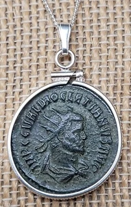 Roman Emperor Philosopher Diocletian Ancient Coin Solid Silver Pendant with COA - Picture 1 of 10
